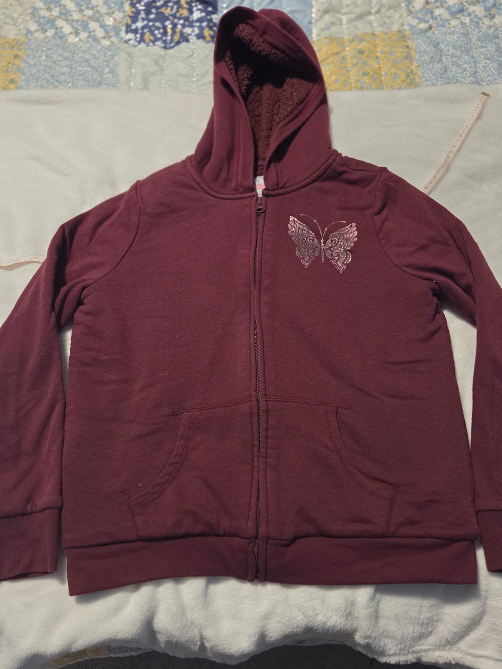 The Children's Place Burgundy Fleece Zip Up Hoodie With Butterfly Accent